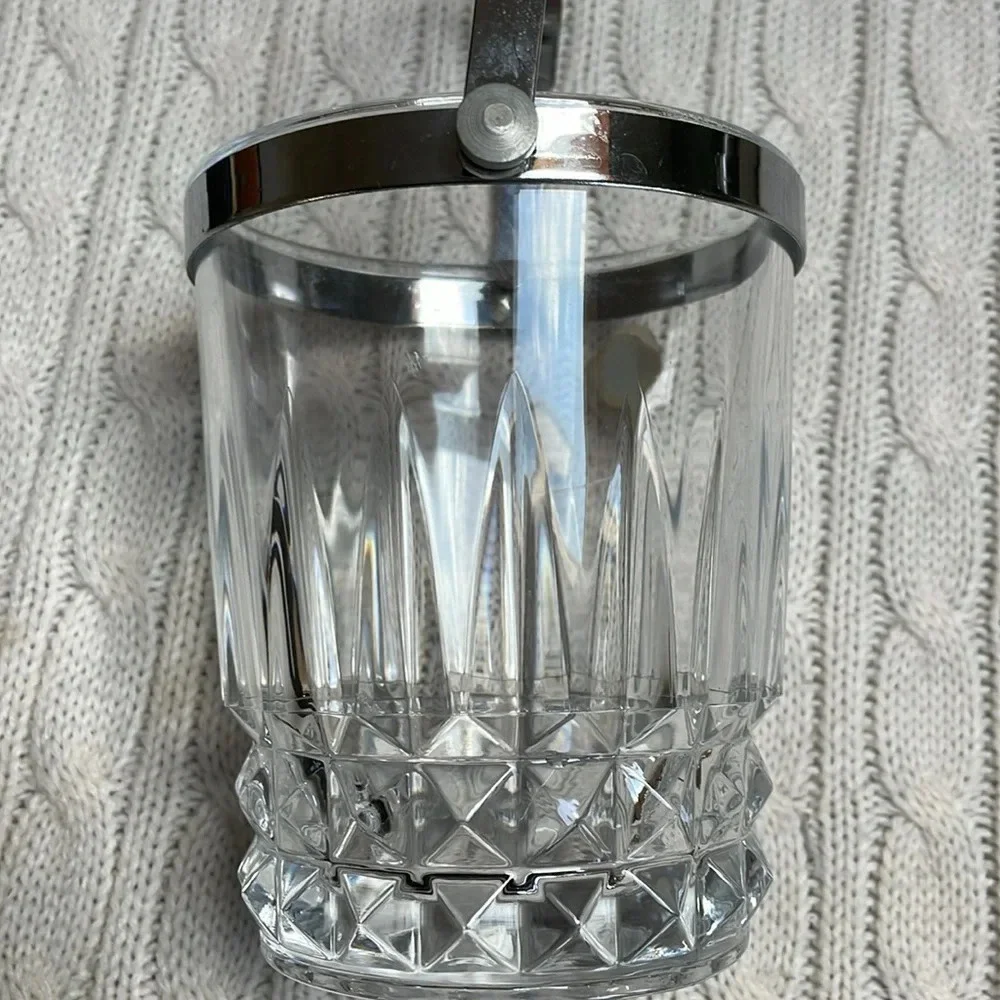Cristal d'Arques France Mini Ice Bucket With Silver Metal Handle lead crystal